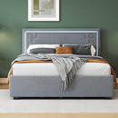 Queen Size Upholstered Platform Bed with Rivet-decorated Headboard, LED bed frame and 4 Drawers, Gray - Supfirm