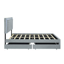 Queen Size Upholstered Platform Bed with Rivet-decorated Headboard, LED bed frame and 4 Drawers, Gray - Supfirm