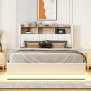 Queen Size Upholstered Platform Bed with Storage Headboard and Hydraulic Storage System, PU Storage Bed with LED Lights and USB charger, White - Supfirm