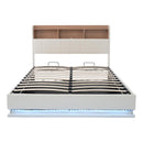 Queen Size Upholstered Platform Bed with Storage Headboard and Hydraulic Storage System, PU Storage Bed with LED Lights and USB charger, White - Supfirm