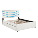 Queen Size Upholstered Storage Platform Bed with LED, 4 Drawers and USB Charging, White - Supfirm