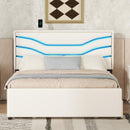 Queen Size Upholstered Storage Platform Bed with LED, 4 Drawers and USB Charging, White - Supfirm