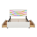 Queen Size Upholstered Storage Platform Bed with LED, 4 Drawers and USB Charging, White - Supfirm