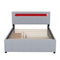 Queen Size Upholstered Storage Platform Bed with Twin Size Trundle, 2 Drawers, LED and USB Charging, Gray - Supfirm