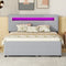 Queen Size Upholstered Storage Platform Bed with Twin Size Trundle, 2 Drawers, LED and USB Charging, Gray - Supfirm