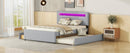 Queen Size Upholstered Storage Platform Bed with Twin Size Trundle, 2 Drawers, LED and USB Charging, Gray - Supfirm