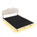 Queen Size Upholstery LED Floating Bed with PU Leather Headboard and Support Legs,Beige - Supfirm