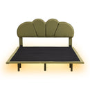 Queen Size Upholstery LED Floating Bed with PU Leather Headboard and Support Legs,Green - Supfirm