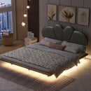 Queen Size Upholstery LED Floating Bed with PU Leather Headboard and Support Legs,Green - Supfirm