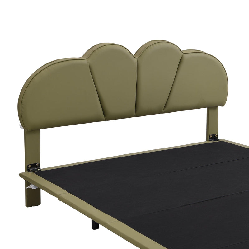 Queen Size Upholstery LED Floating Bed with PU Leather Headboard and Support Legs,Green - Supfirm