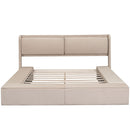 Queen Size Upholstery Storage Platform Bed with Storage Space on both Sides and Footboard, Beige - Supfirm