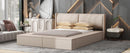 Queen Size Upholstery Storage Platform Bed with Storage Space on both Sides and Footboard, Beige - Supfirm