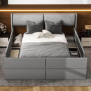 Queen Size Upholstery Storage Platform Bed with Storage Space on both Sides and Footboard, Gray - Supfirm