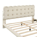 Queen Size Velvet Platform Bed with LED Frame, Thick & Soft Fabric and Button-tufted Design Headboard, Beige - Supfirm