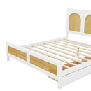 Queen Size Wood Storage Platform Bed with 2 Drawers, Rattan Headboard and Footboard, White - Supfirm