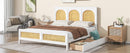 Queen Size Wood Storage Platform Bed with 2 Drawers, Rattan Headboard and Footboard, White - Supfirm