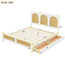 Queen Size Wood Storage Platform Bed with 2 Drawers, Rattan Headboard and Footboard, White - Supfirm