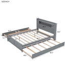 Queen Size Wood Storage Platform Bed with LED, 2 Drawers and 1 Twin Size Trundle, Gray - Supfirm