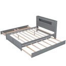 Queen Size Wood Storage Platform Bed with LED, 2 Drawers and 1 Twin Size Trundle, Gray - Supfirm