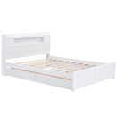 Queen Size Wood Storage Platform Bed with LED, 2 Drawers and 1 Twin Size Trundle, White - Supfirm