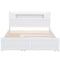 Queen Size Wood Storage Platform Bed with LED, 2 Drawers and 1 Twin Size Trundle, White - Supfirm