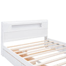 Queen Size Wood Storage Platform Bed with LED, 2 Drawers and 1 Twin Size Trundle, White - Supfirm