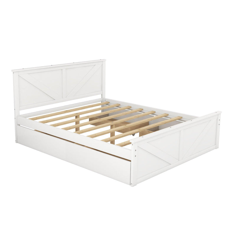 Queen Size Wooden Platform Bed with Four Storage Drawers and Support Legs, White - Supfirm