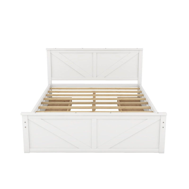 Queen Size Wooden Platform Bed with Four Storage Drawers and Support Legs, White - Supfirm