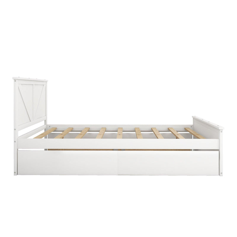 Queen Size Wooden Platform Bed with Four Storage Drawers and Support Legs, White - Supfirm