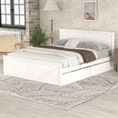 Queen Size Wooden Platform Bed with Four Storage Drawers and Support Legs, White - Supfirm