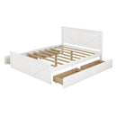 Queen Size Wooden Platform Bed with Four Storage Drawers and Support Legs, White - Supfirm