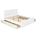 Queen Size Wooden Platform Bed with Four Storage Drawers and Support Legs, White - Supfirm