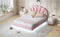 Queen Upholstered Smart LED Bed Frame with Elegant Flowers Headboard,Floating Velvet Platform LED Bed with Wooden Slats Support,Pink - Supfirm