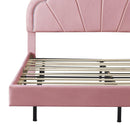 Queen Upholstered Smart LED Bed Frame with Elegant Flowers Headboard,Floating Velvet Platform LED Bed with Wooden Slats Support,Pink - Supfirm