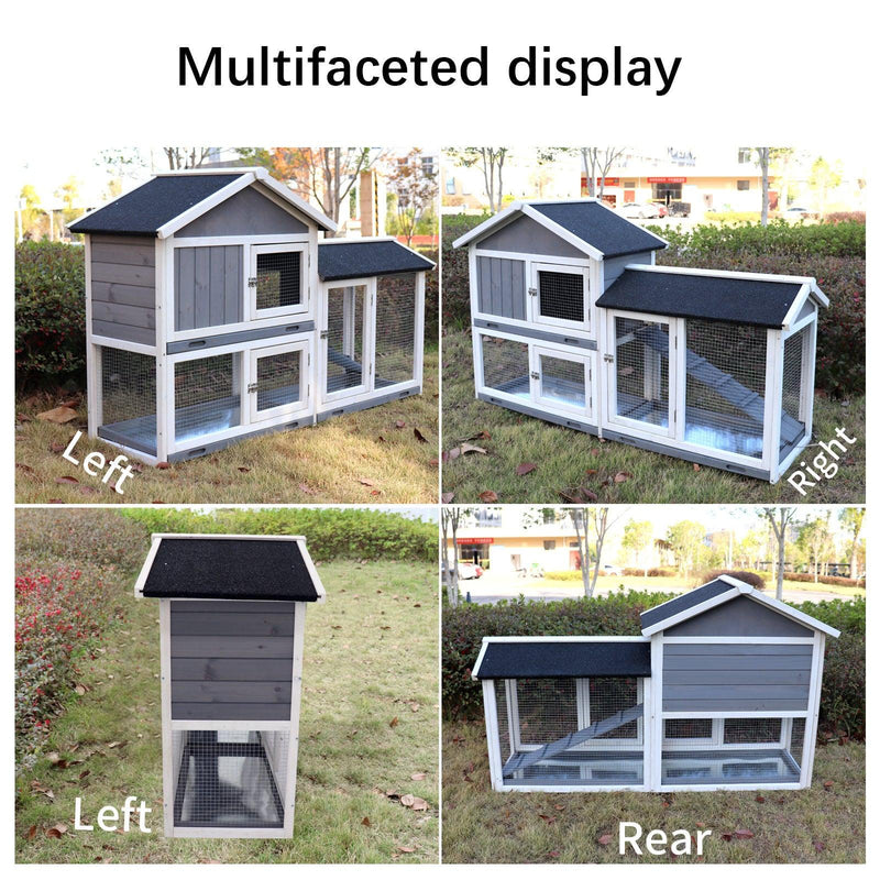 Rabbit Hutch, Indoor Bunny Cage, Outdoor Rabbit Cages with Run, Pet House with Deeper No Leak Tray, UV Panel, Removable Bottom Wire Mesh for Small Animals - Supfirm