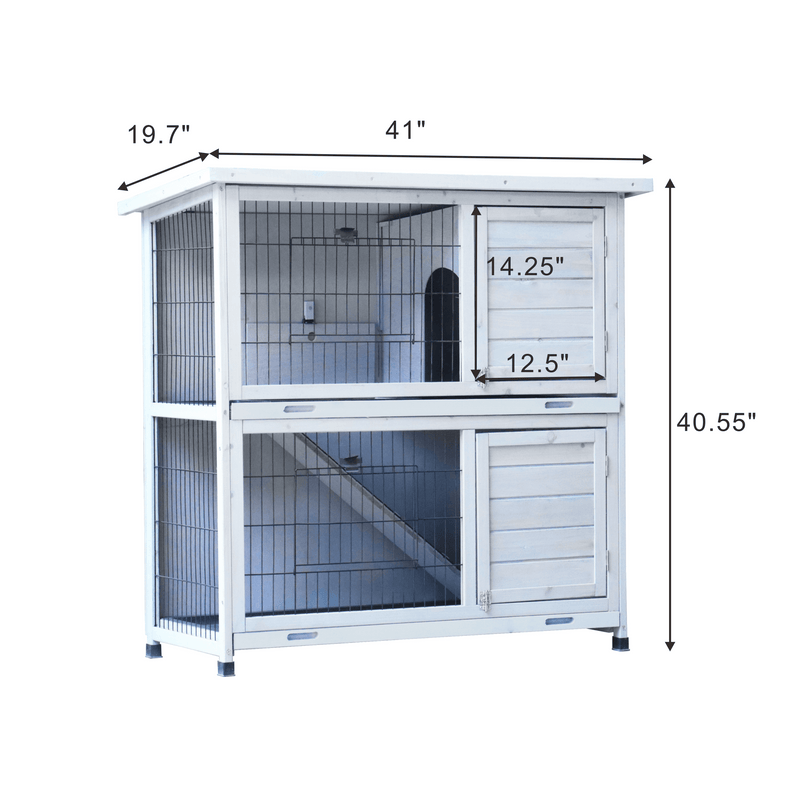 Rabbit Hutch Outdoor, 2-Story Rabbit Cage Indoor with Run, Bunny Cage with 2 Removable No-Leak Trays, Pet Cages with Non-Slip Ramp, Waterproof Roof, Fence, for Small Animals - Supfirm