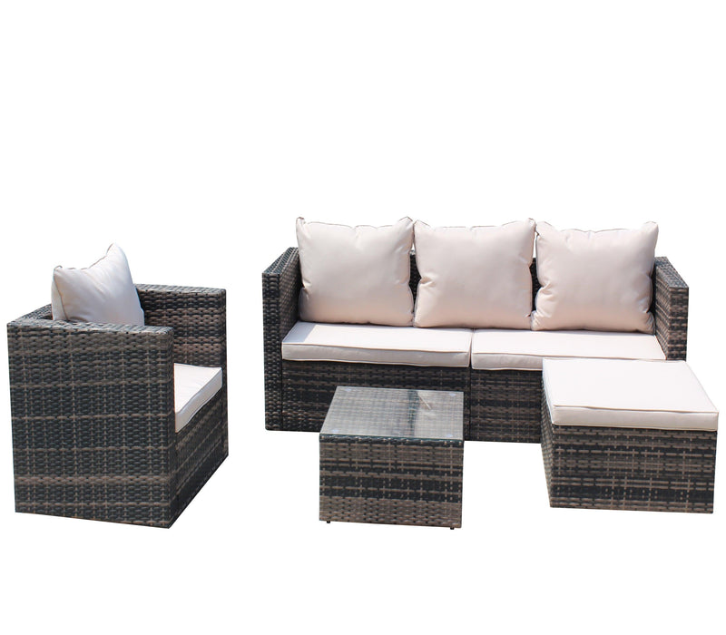 Rattan Patio Furniture Set Wicker Outdoor Sofa Cushioned Sectional Furniture Set Garden Patio Sofa Set (4 Pieces, Brown) - Supfirm