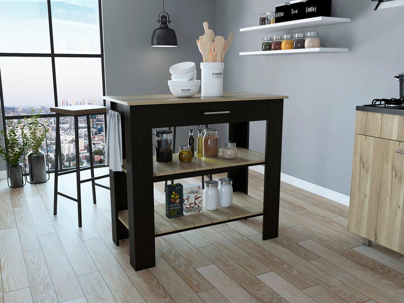 Rockaway 1-Drawer 2-Shelf Kitchen Island Black Wengue and Light Oak - Supfirm