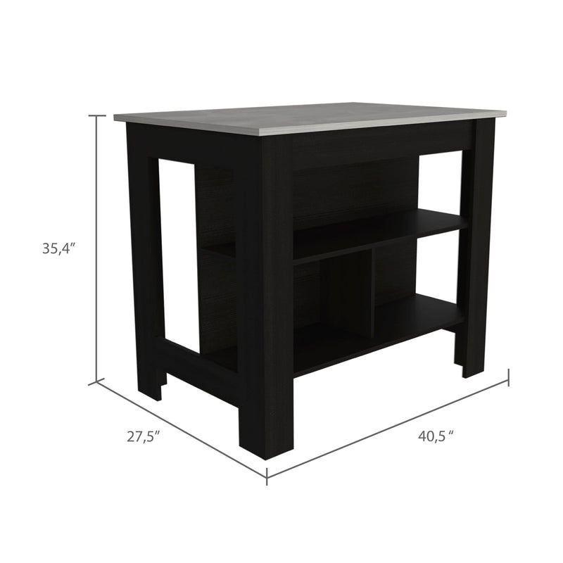 Rockaway 3-Shelf Kitchen Island Black and Ibiza Marble - Supfirm