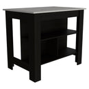 Rockaway 3-Shelf Kitchen Island Black and Ibiza Marble - Supfirm