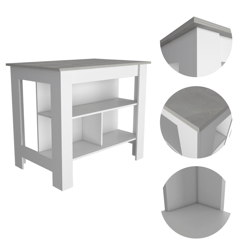 Rockaway 3-Shelf Kitchen Island White and Ibiza Marble - Supfirm