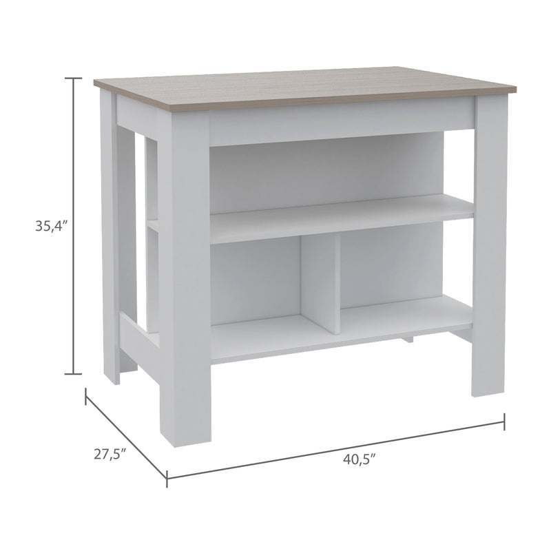 Rockaway 3-Shelf Kitchen Island White and Light Grey - Supfirm