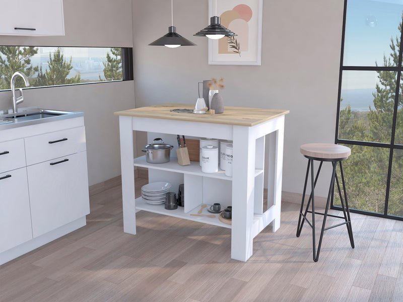 Rockaway 3-Shelf Kitchen Island White and Light Oak - Supfirm