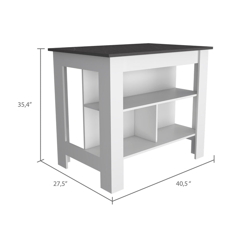 Rockaway 3-Shelf Kitchen Island White and Onix - Supfirm