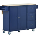 Rolling Mobile Kitchen Island with Drop Leaf - Solid Wood Top, Locking Wheels & Storage Cabinet 52.7 Inch Width(Dark blue) - Supfirm