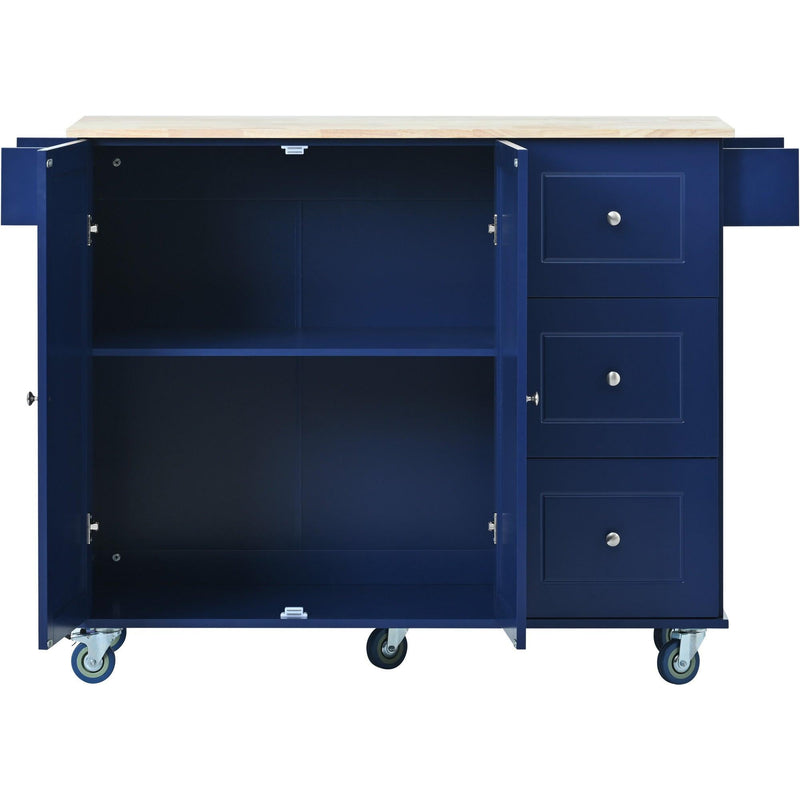 Rolling Mobile Kitchen Island with Drop Leaf - Solid Wood Top, Locking Wheels & Storage Cabinet 52.7 Inch Width(Dark blue) - Supfirm