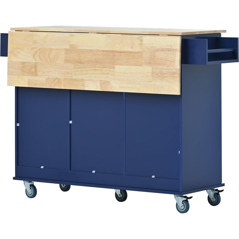 Rolling Mobile Kitchen Island with Drop Leaf - Solid Wood Top, Locking Wheels & Storage Cabinet 52.7 Inch Width(Dark blue) - Supfirm