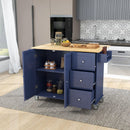 Rolling Mobile Kitchen Island with Drop Leaf - Solid Wood Top, Locking Wheels & Storage Cabinet 52.7 Inch Width(Dark blue) - Supfirm