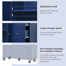 Rolling Mobile Kitchen Island with Drop Leaf - Solid Wood Top, Locking Wheels & Storage Cabinet 52.7 Inch Width(Dark blue) - Supfirm