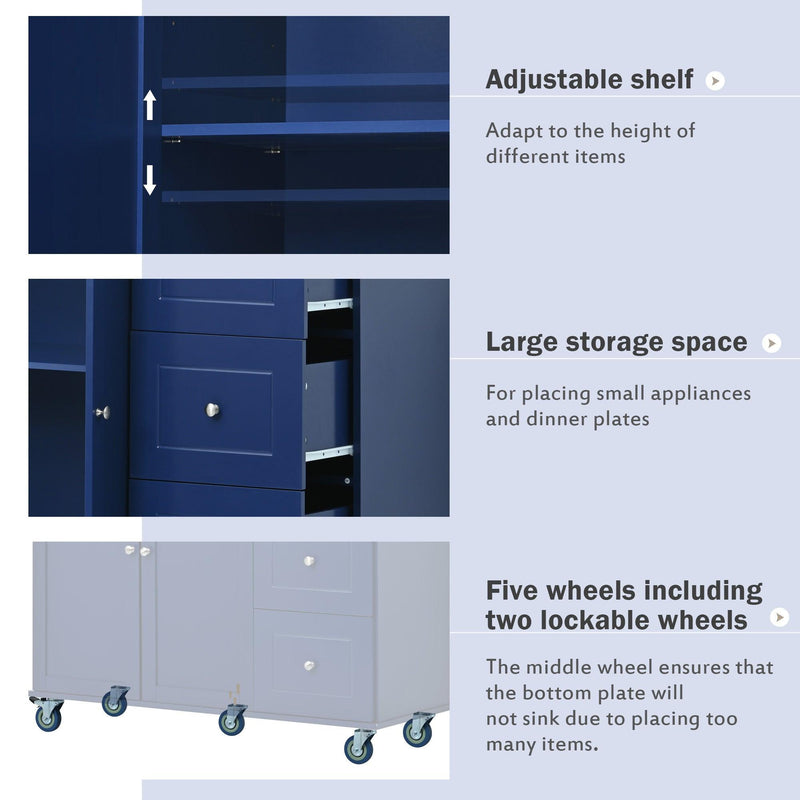 Rolling Mobile Kitchen Island with Drop Leaf - Solid Wood Top, Locking Wheels & Storage Cabinet 52.7 Inch Width(Dark blue) - Supfirm